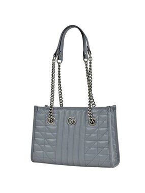 Gucci GG Marmont Small Tote Chain Quilted Leather Gray
